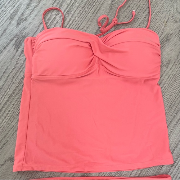 ON THE BEACH Shirred Sweetheart Neckline Salmon Pink Halter Tankini Set Size 10 - Picture 5 of 14